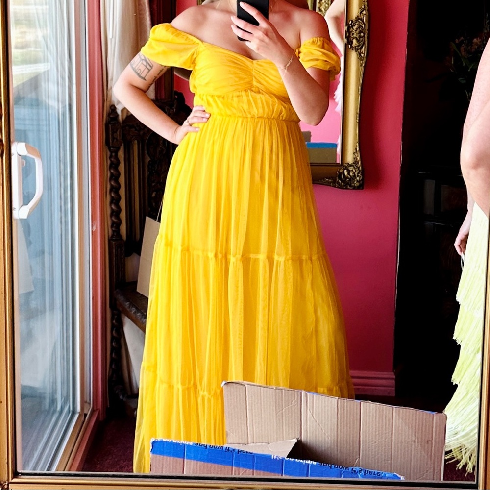 Anaya tulle maxi dress with sweetheart neckline in yellow